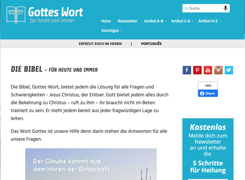 Gottes Wort website screenshot 2021
